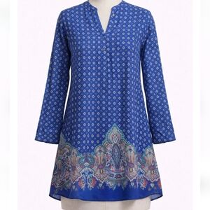 BUTTONS PAISLEY HEM SHIRT DRESS